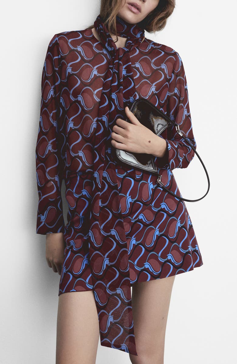 MANGO Bow Button-Up Shirt, Main, color, Maroon