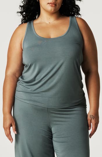 Posh Peanut Lace Trim Racerback Pajama Tank In Blue