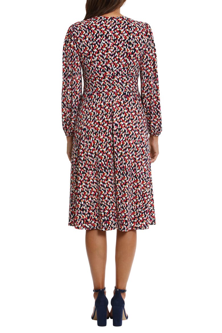 Long Sleeve Ruched Empire Waist Midi Dress, Alternate, color, NAVY CORAL