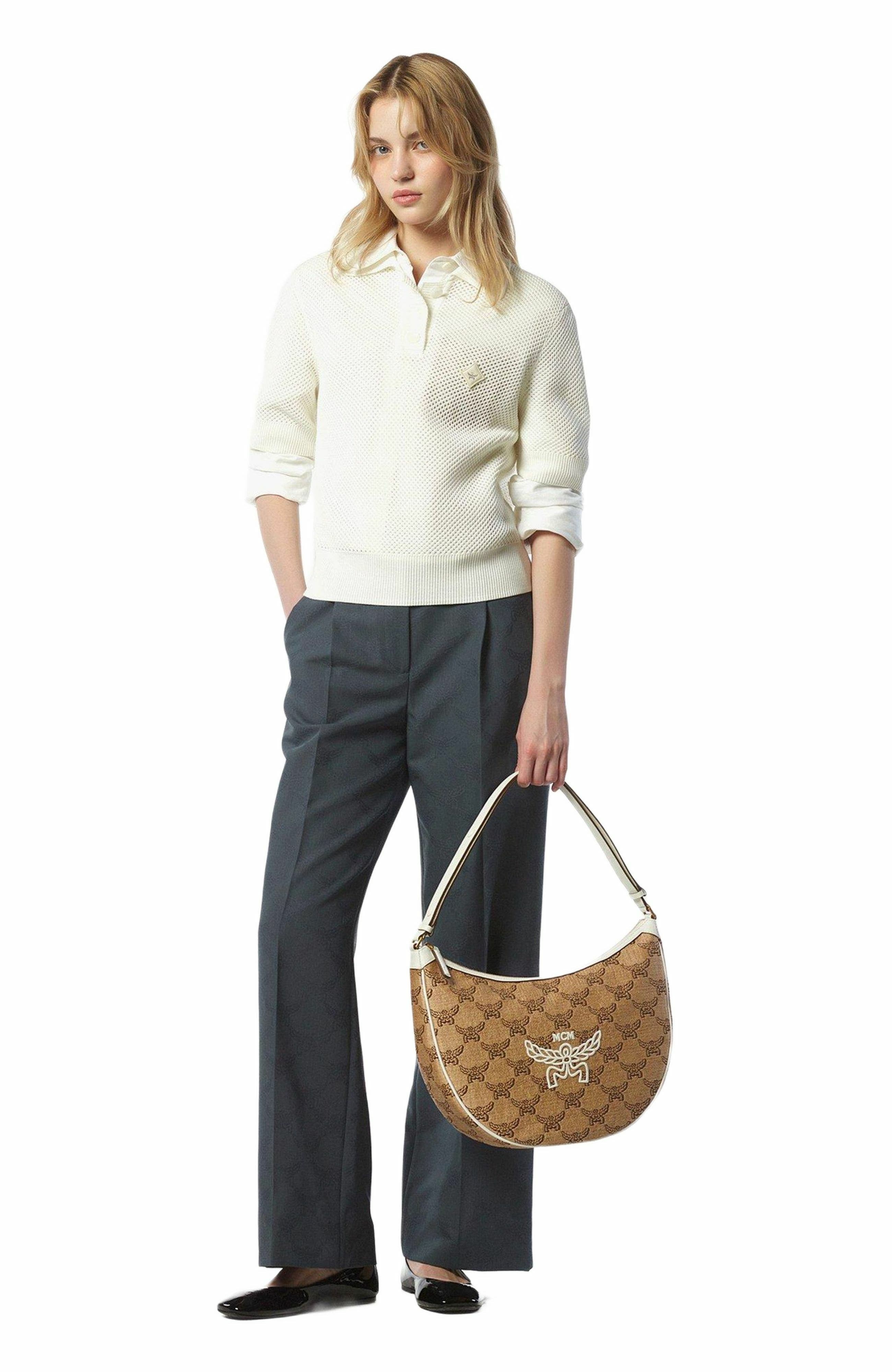 MCM Himmel Ascending Moon Hobo in Lauretos Raffia Jacquard, Alternate, color, 