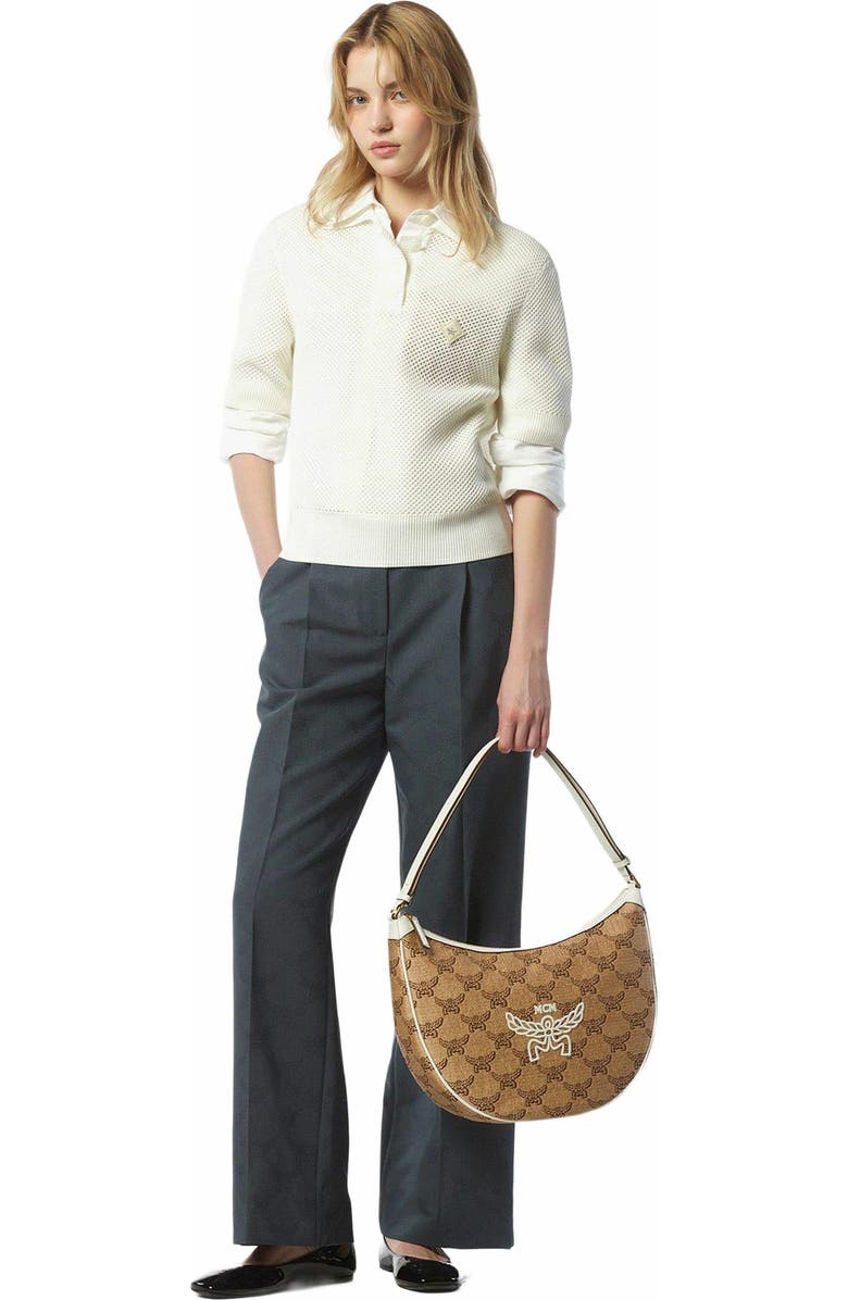 MCM Himmel Ascending Moon Hobo in Lauretos Raffia Jacquard, Alternate, color,