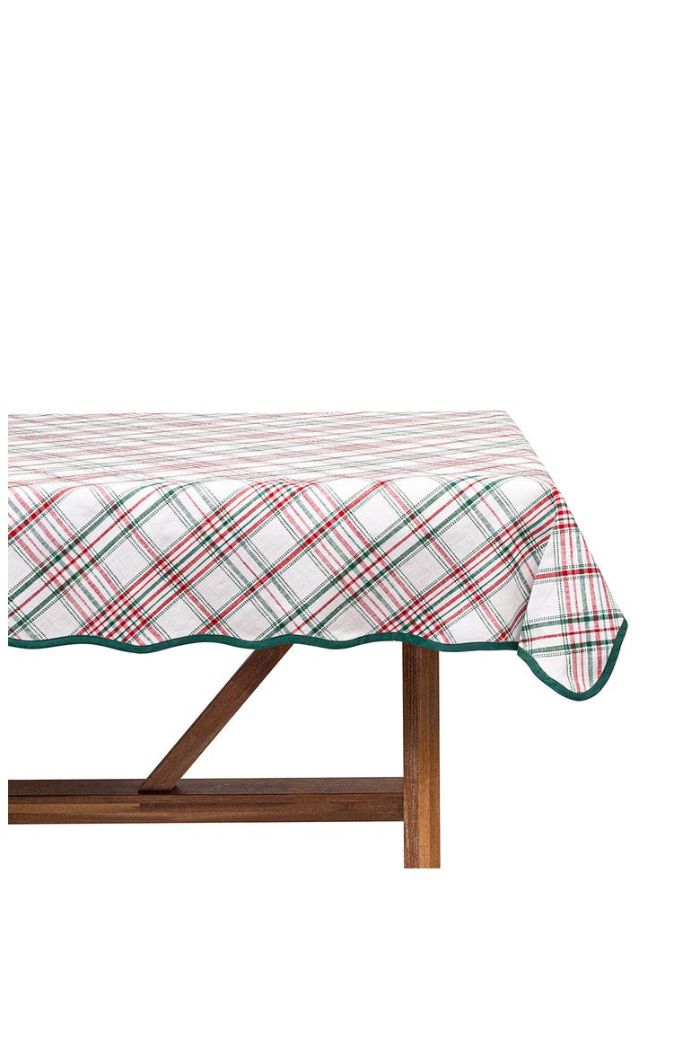 Merry Tartan Square Tablecloth, Alternate, color, MULBERRY BROWN
