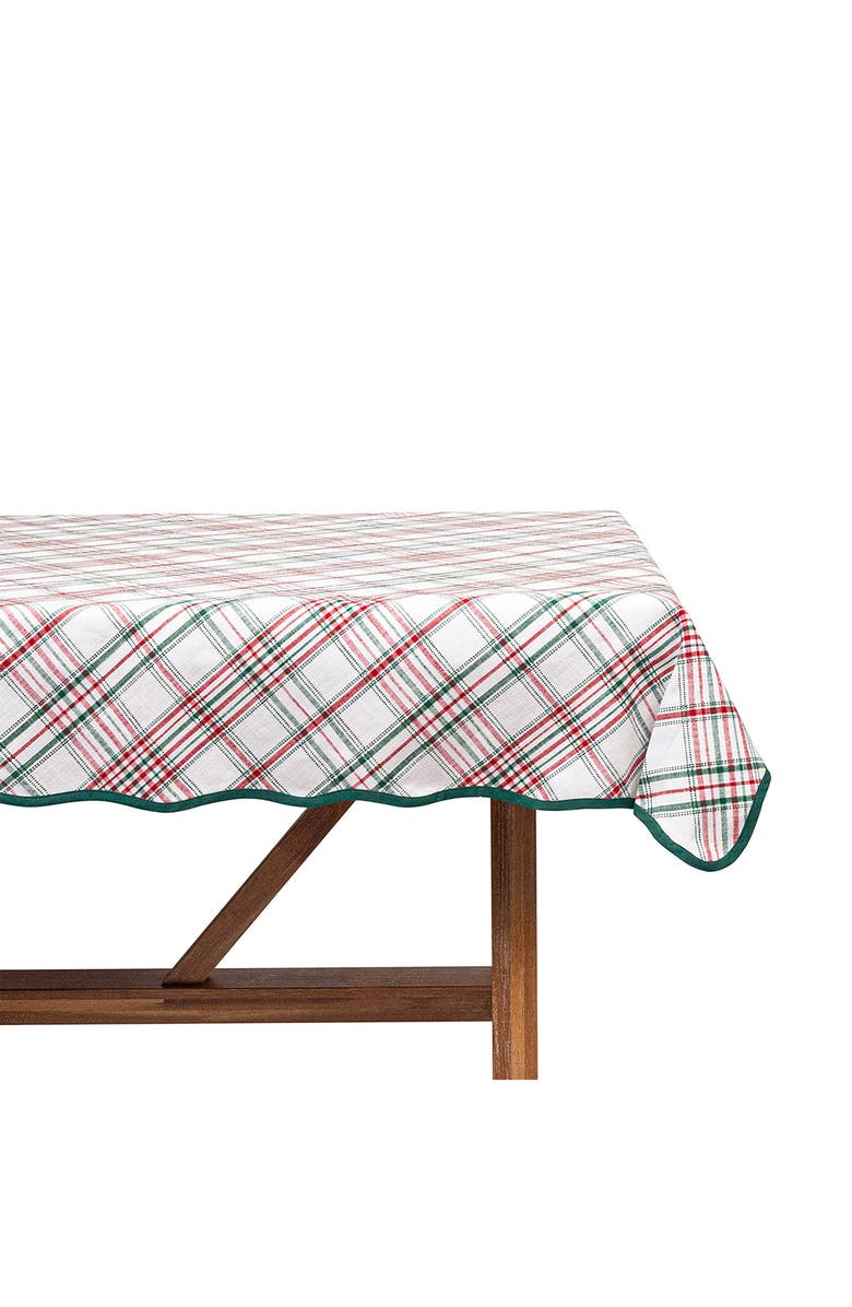 Juliska Merry Tartan Square Tablecloth, Alternate, color, Mulberry Brown