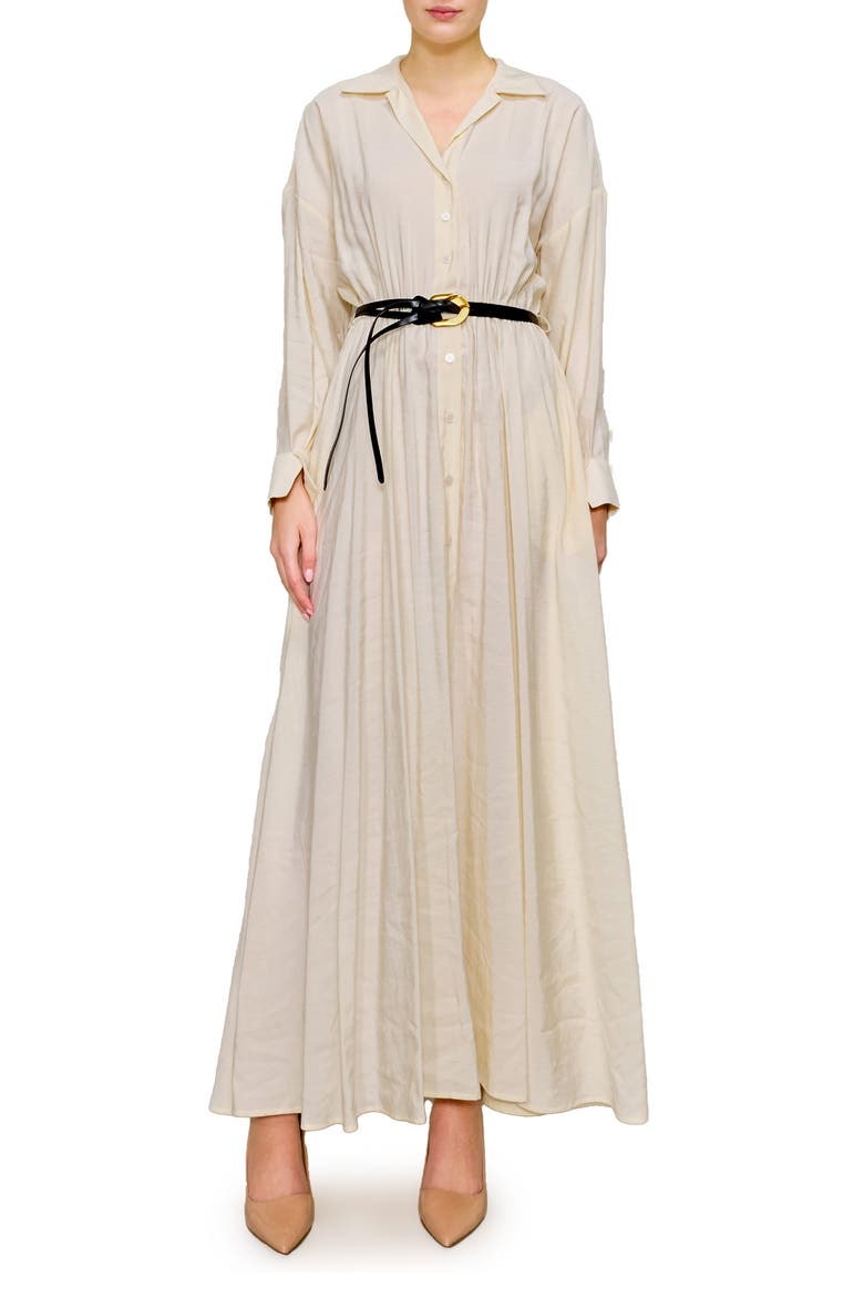 Long Sleeve Belted Shirtdress, Main, color, BONE