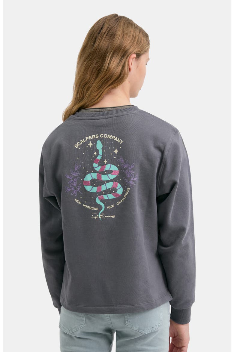Girl's sweatshirt embroidered with snake motif, Alternate, color, Anthracite