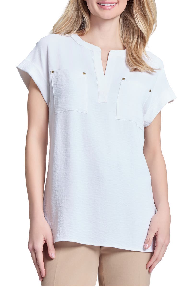 Jones New York Split Neck Cuff Cap Sleeve Tunic Top, Main, color, 