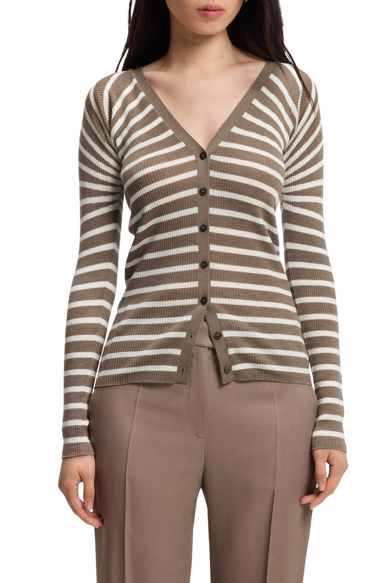 Fayani Striped Wool Cardigan, Main, color, WALNUT STRIPE