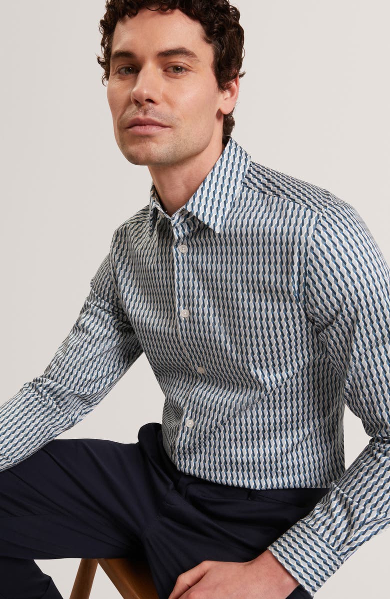 Ted Baker Firdawi Long Sleeve Slim Fit Button-Up Shirt, Alternate, color, Navy