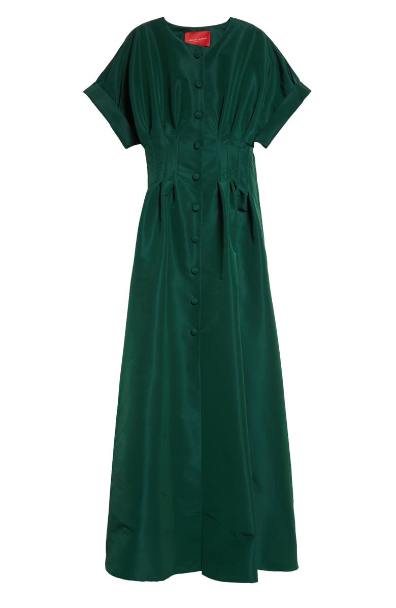 Carolina Herrera Cuffed Short Sleeve Button Front Silk Faille Gown, Alternate, color, Spruce Green