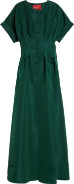 Carolina Herrera Cuffed Short Sleeve Button Front Silk Faille Gown