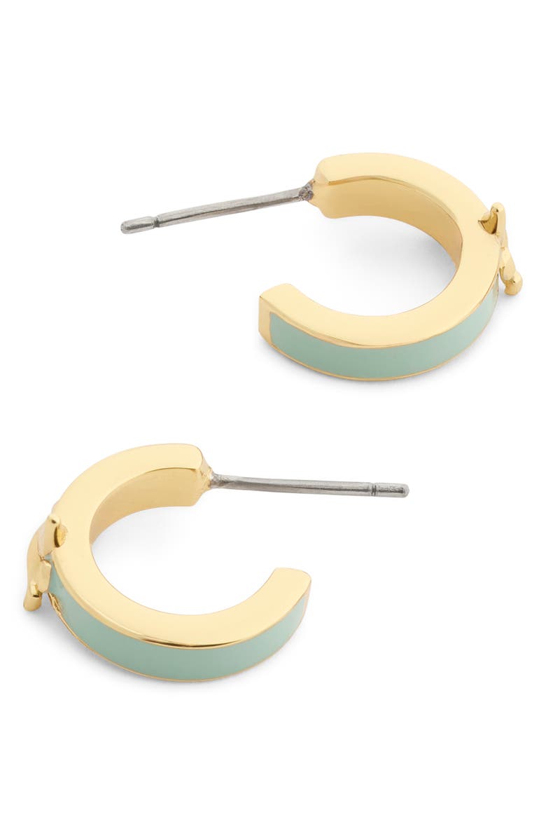 COACH Rexy Enamel Huggie Hoop Earrings, Alternate, color, Green/ Gold