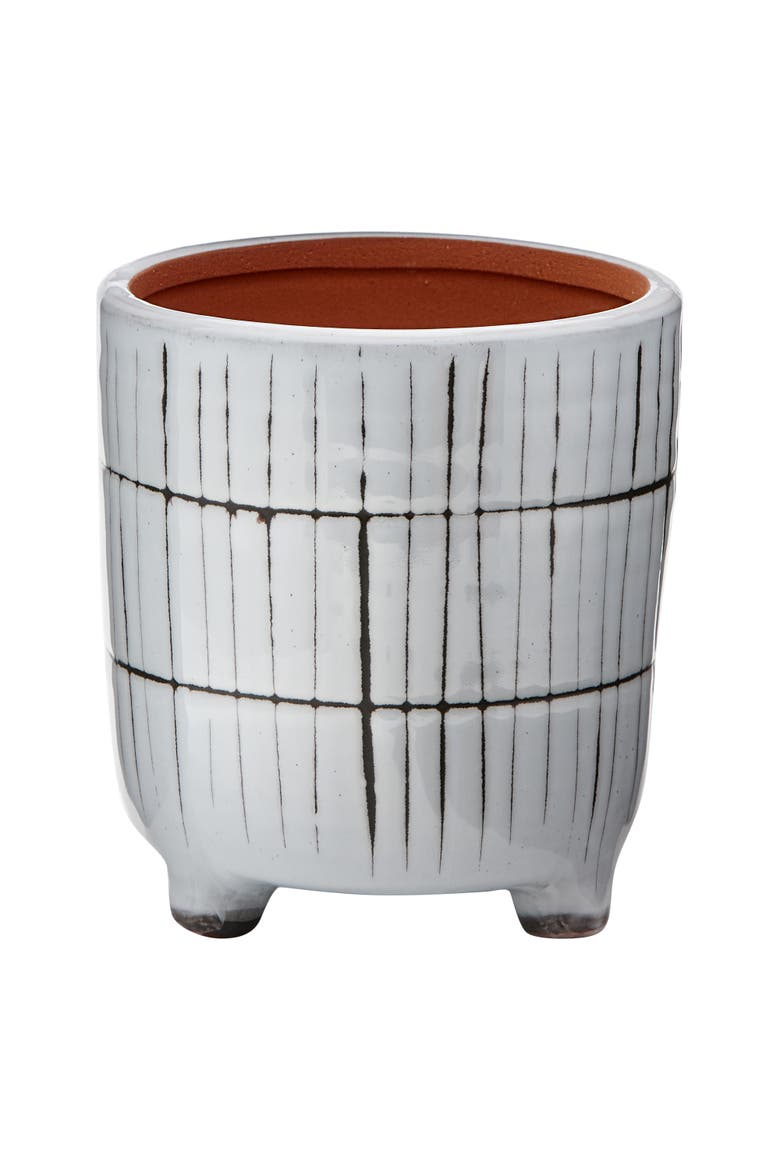 Linear Glazed Terracotta Planter with Feet Decorative Use, Main, color, White