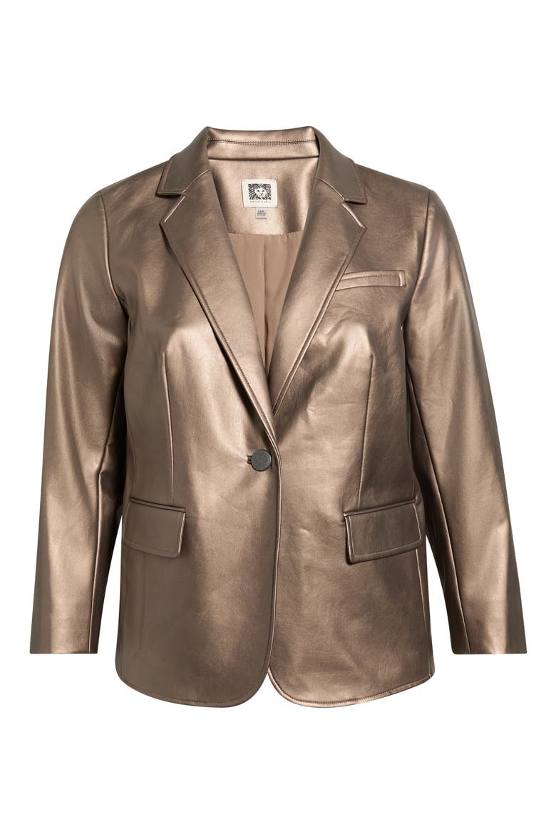 Metallic Faux Leather One-Button Blazer, Main, color, NATURAL CLAY METALLI