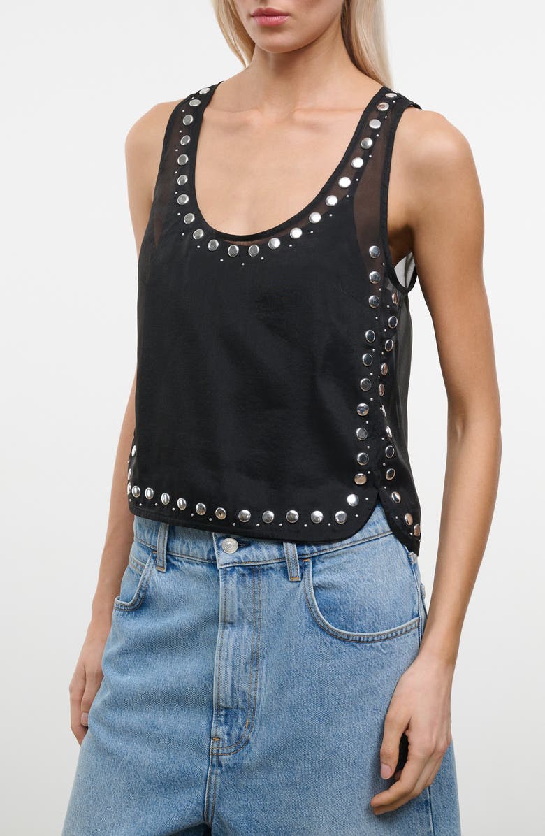 STAUD Cara Sheer Studded Sleeveless Top, Alternate, color, Black Studs