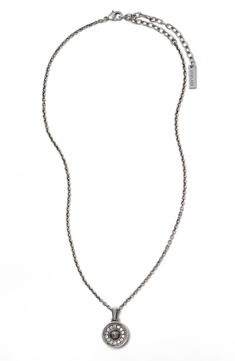 Versace Medusa Crystal Pendant Necklace, Main, color, Palladium 82 Crystal