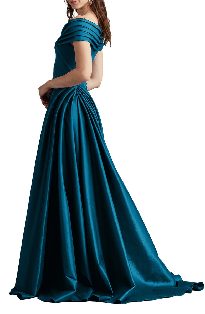 Tadashi Shoji Off the Shoulder Crepe & Taffeta Gown, Alternate, color, Cerulean
