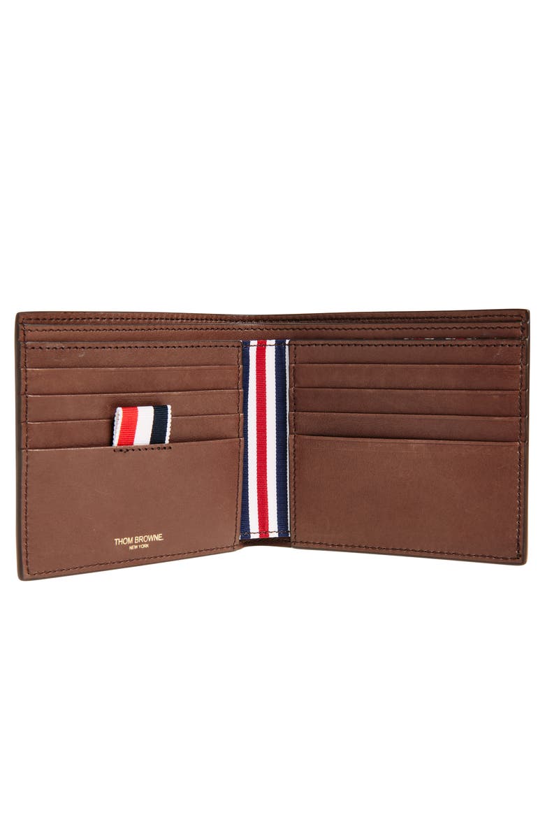Thom Browne Full Grain Leather Bifold Wallet, Alternate, color, Dark Brown