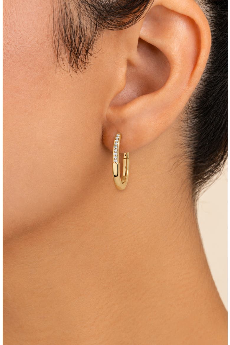 Slim Pavé Oval Hoop Earrings, Alternate, color, GOLD