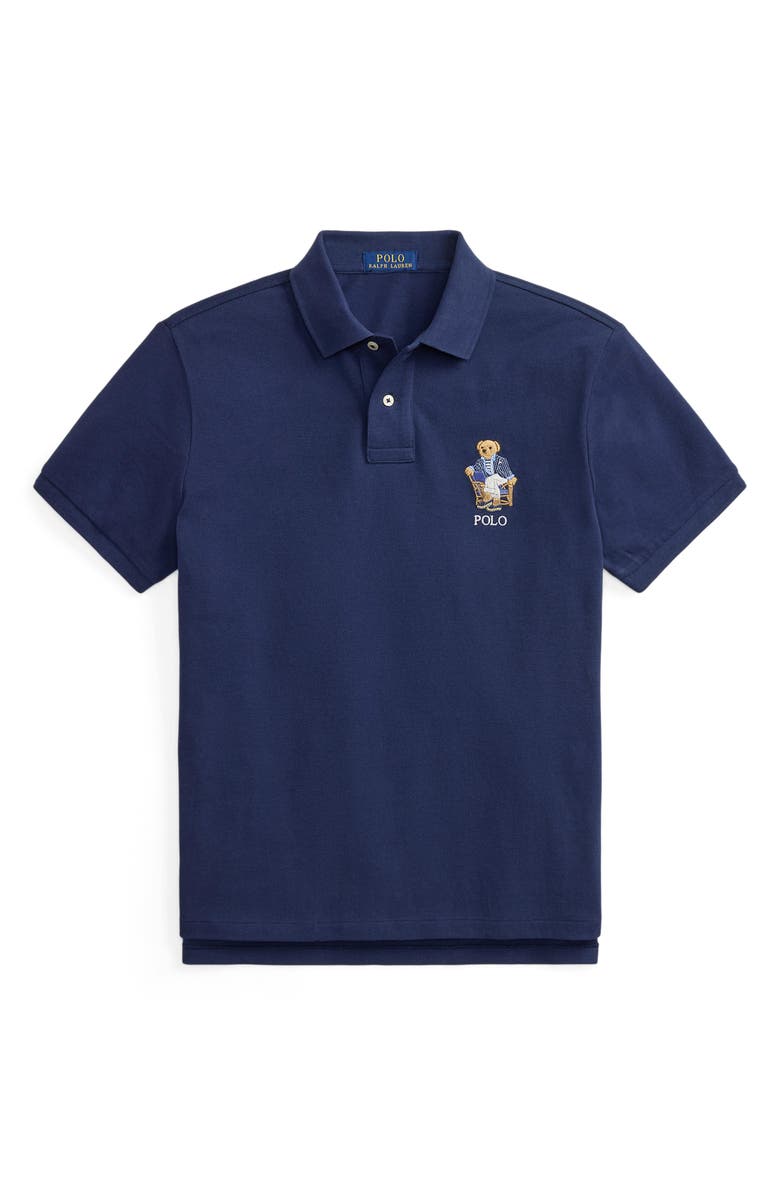 Polo Ralph Lauren Polo Bear Slim Fit Cotton Mesh Polo, Alternate, color, Newport Bear- Newport Navy
