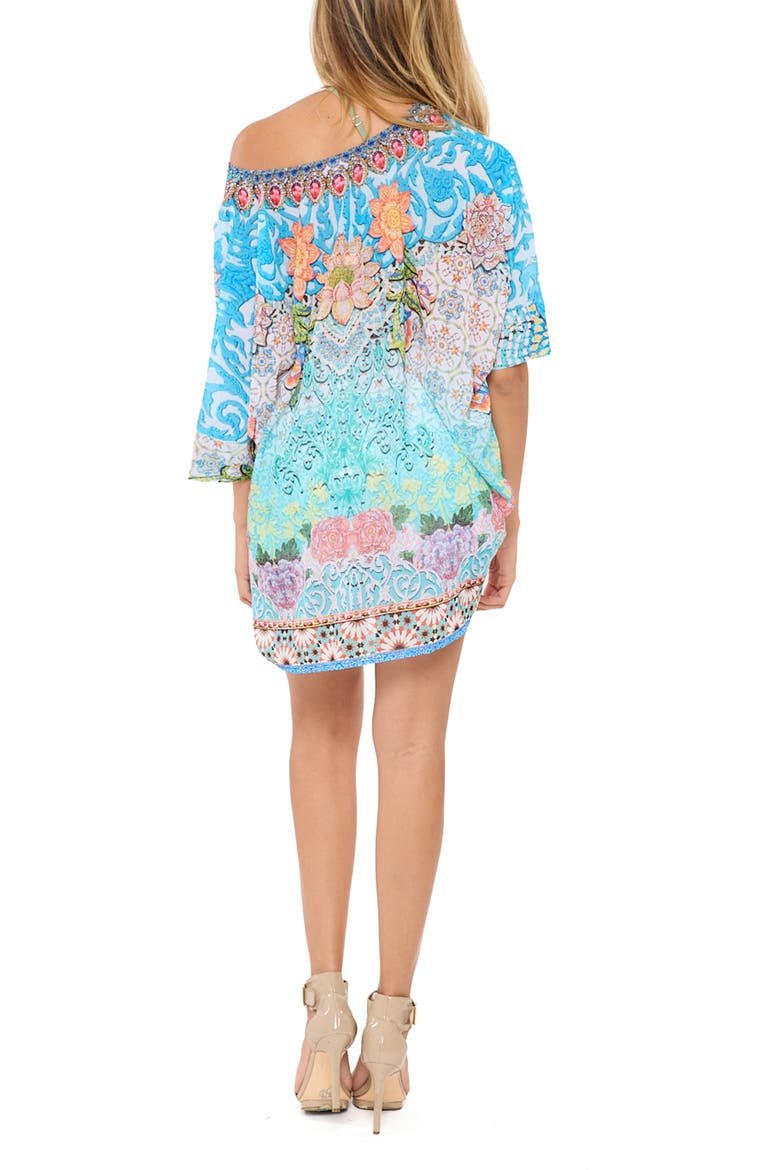 Crystal Embellished Blue Short Kaftan, Alternate, color, BLUE