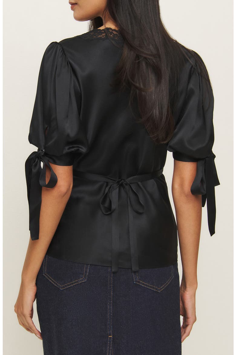 Dolly Lace Trim Silk Charmeuse Top, Alternate, color, BLACK