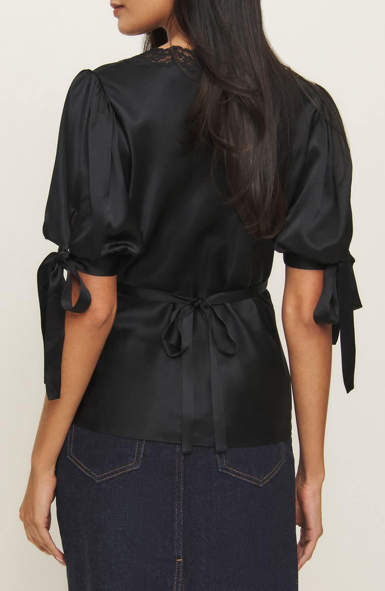 Reformation Dolly Lace Trim Silk Charmeuse Top, Alternate, color, Black