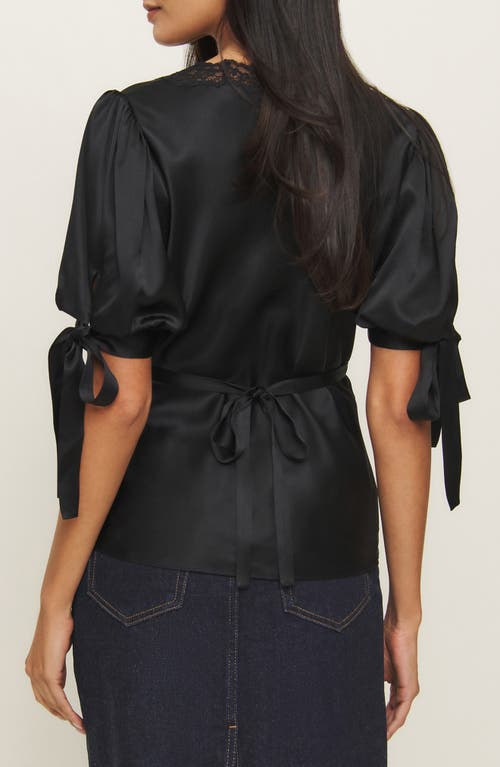 Reformation Dolly Lace Trim Silk Charmeuse Top In Black