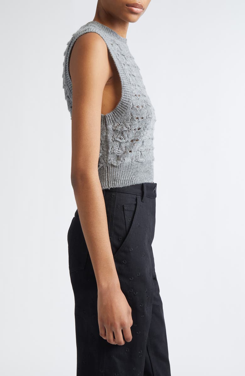 Cecilie Bahnsen Brisa Heritage Lace Knit Wool Crop Sweater Vest, Alternate, color, Light Grey