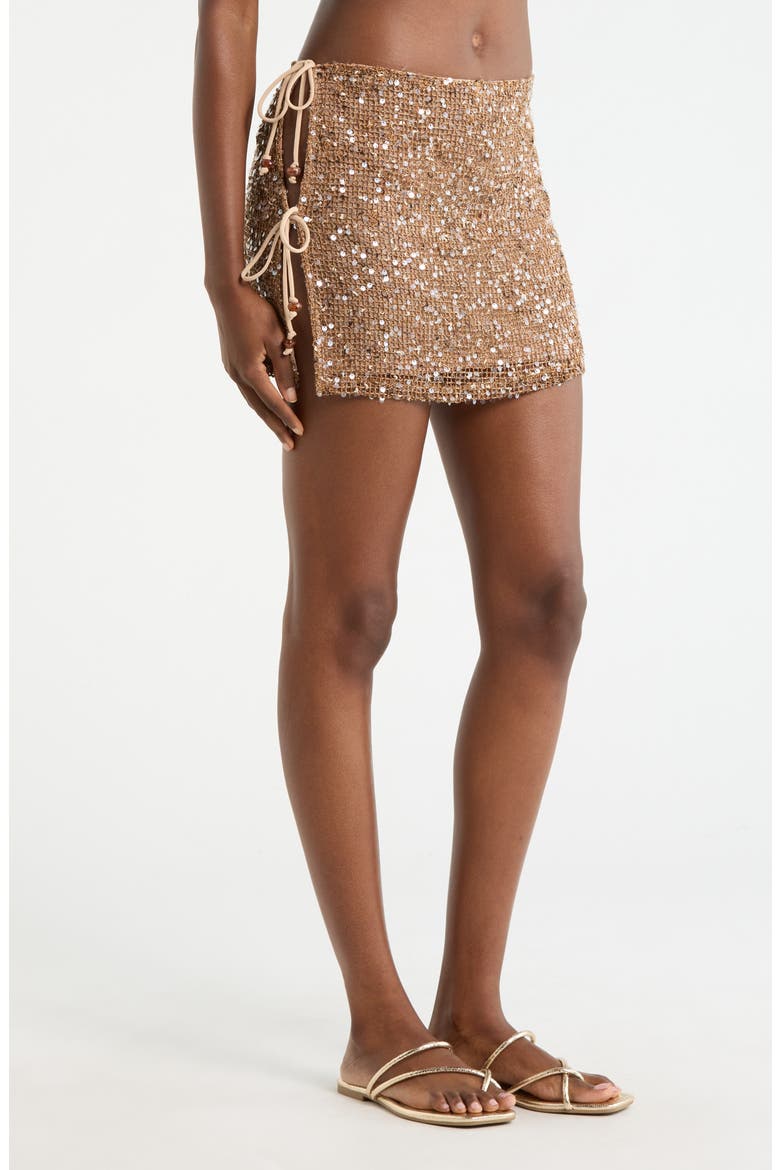 Sequin Double Tie Cover-Up Miniskirt, Alternate, color, ESSPRESSO SPRITZ