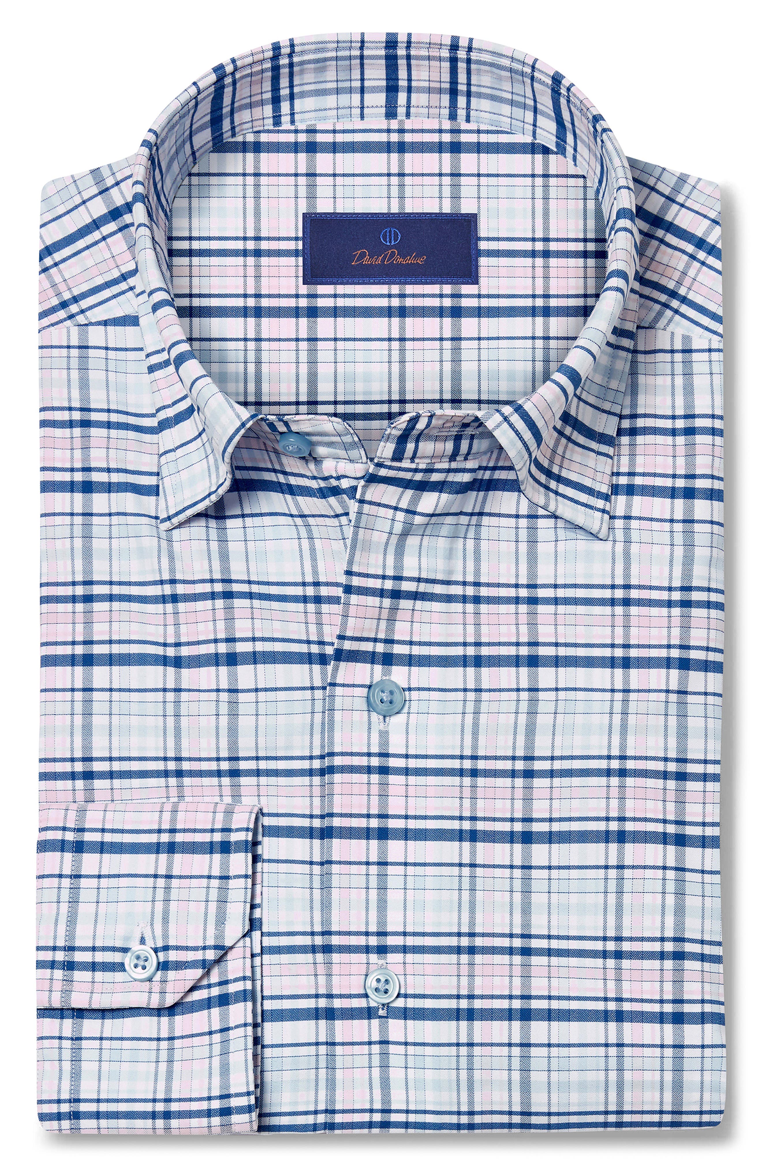 David Donahue Performance Casual Plaid Print Button-Up Shirt