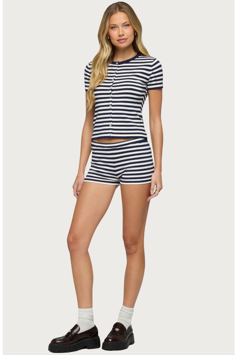 Irena Striped Micro Shorts, Alternate, color, NAVY-AND-CREAM