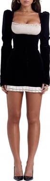 HOUSE OF CB Azaria Long Sleeve Colorblock Velvet Minidress