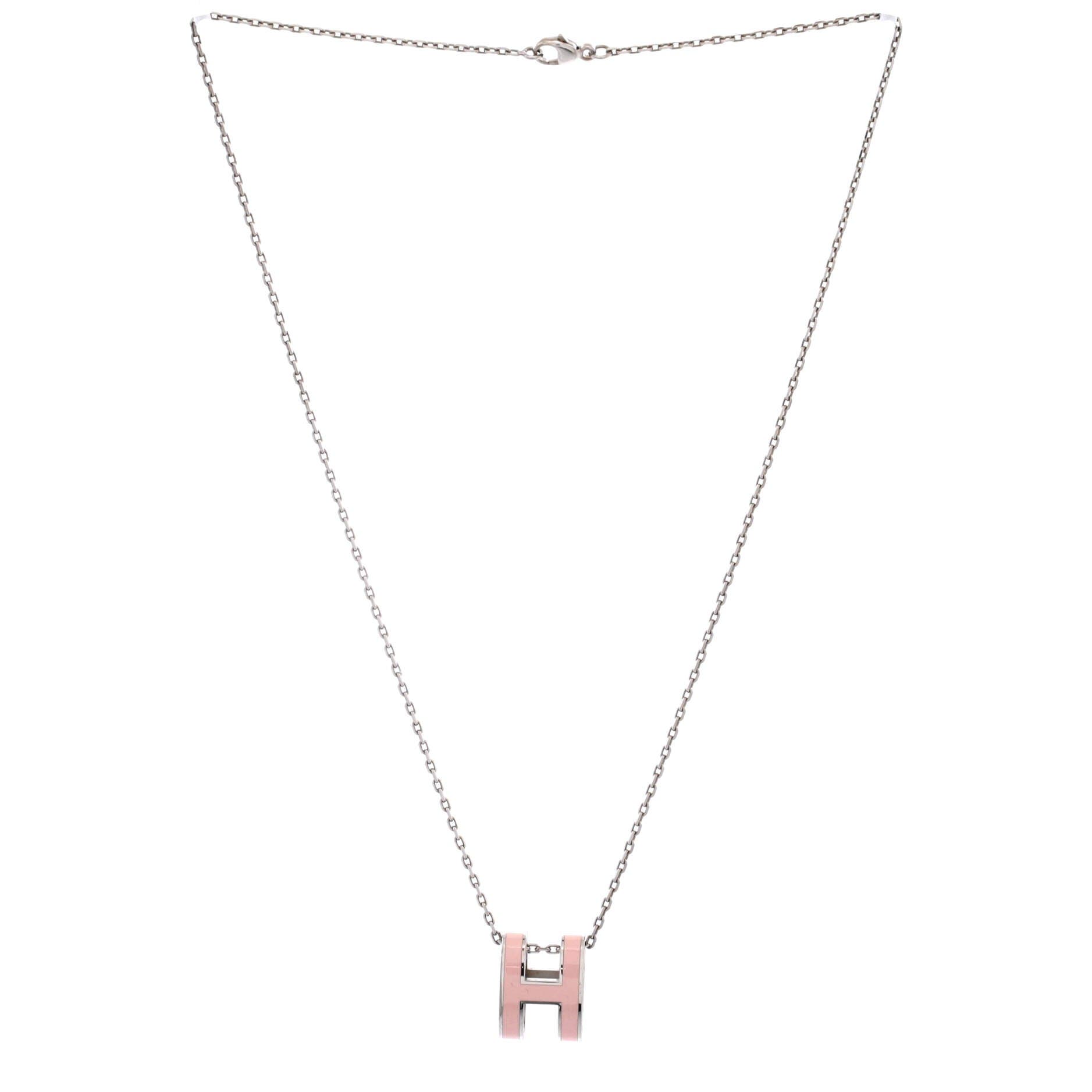 Pop H Pendant Chain Necklace Metal and Enamel, Alternate, color, Pink