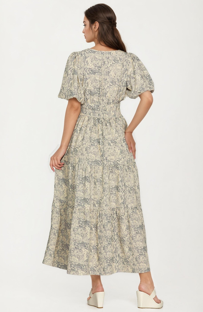 Knit and Lounge Floral Print Smocked Waist Maxi Dress with Short Sleeves, Alternate, color, 