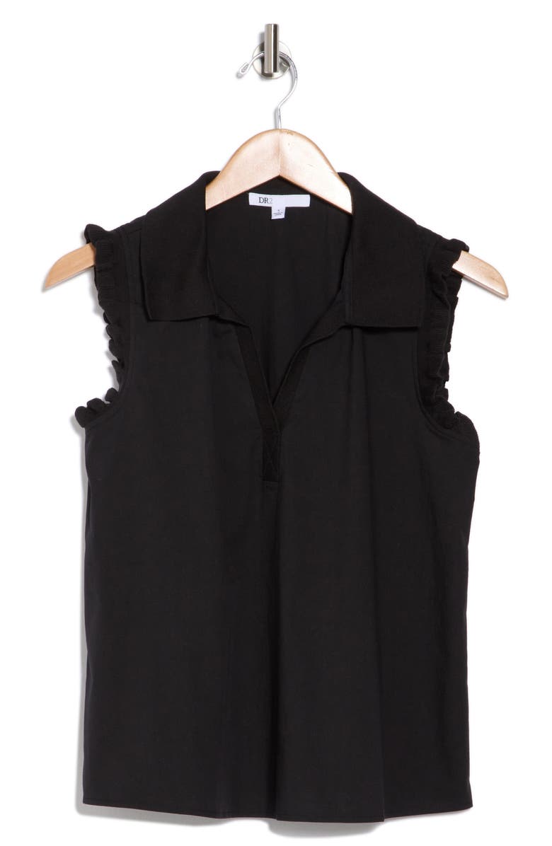 DR2 by Daniel Rainn Ruffle Collar Poplin Tank, Alternate, color, Black