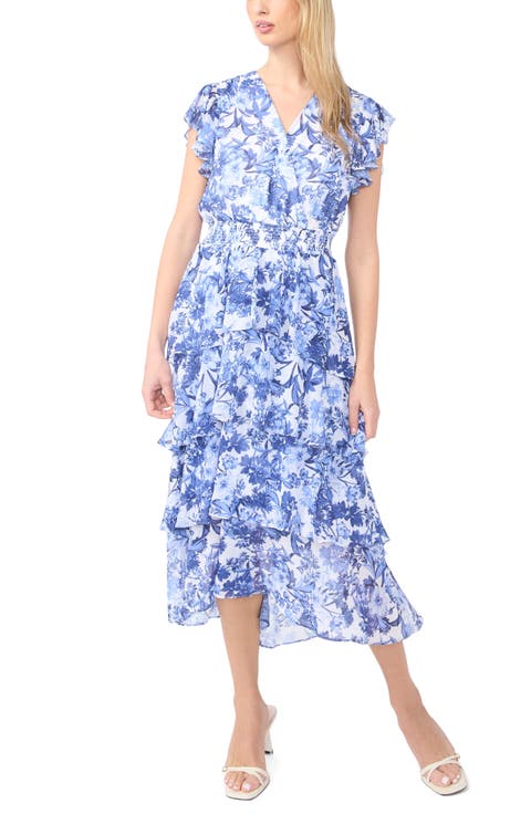 Floral Tiered Flutter Sleeve Maxi Dress