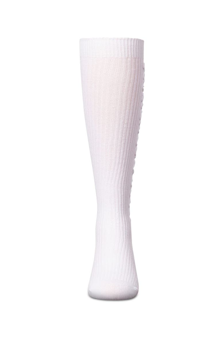 Ribbed Knee Sock with Wavy Line Ruffle, Alternate, color, White