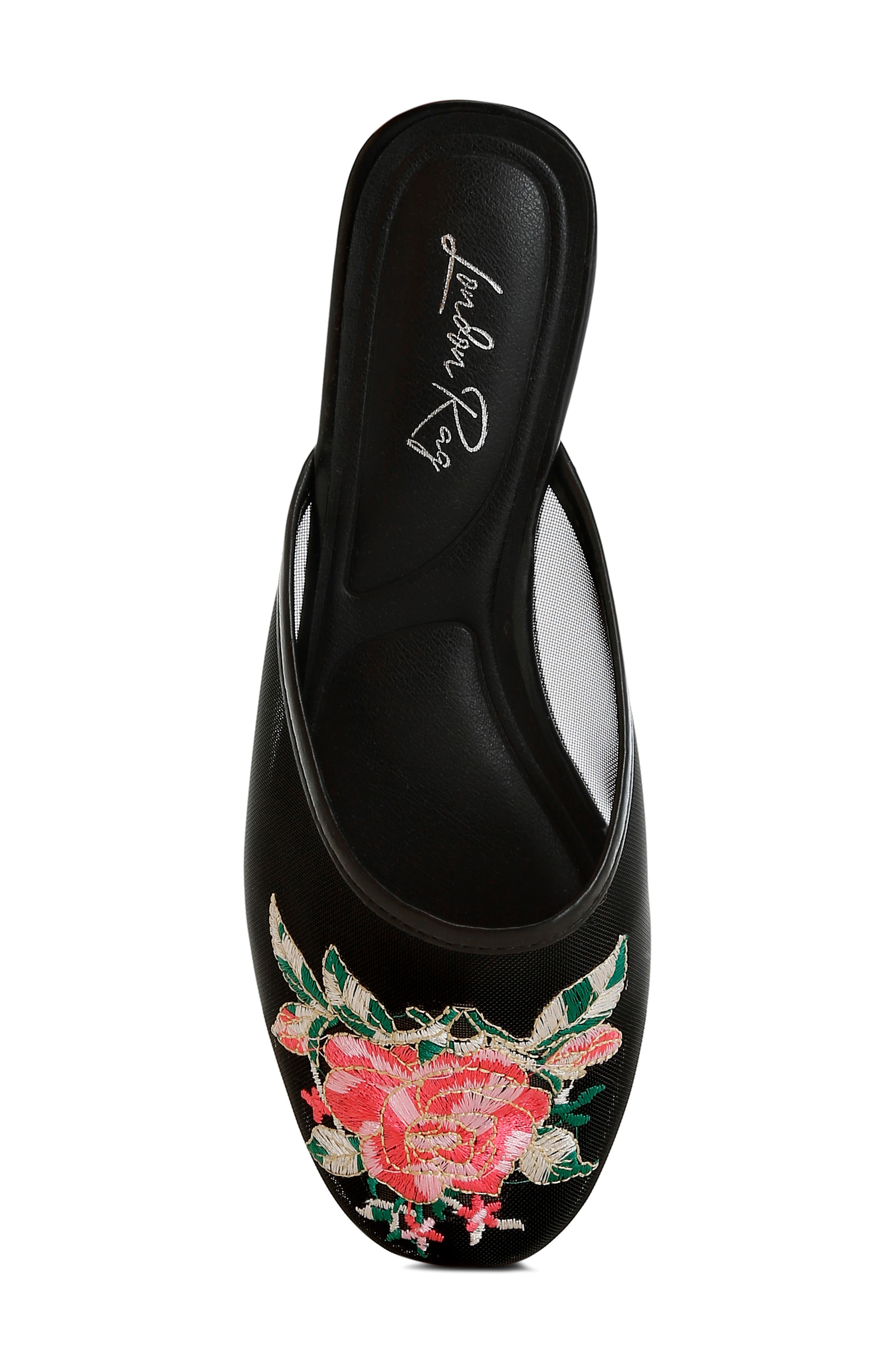 LONDON RAG Shara Embroidered Mesh Mule, Alternate, color, Black