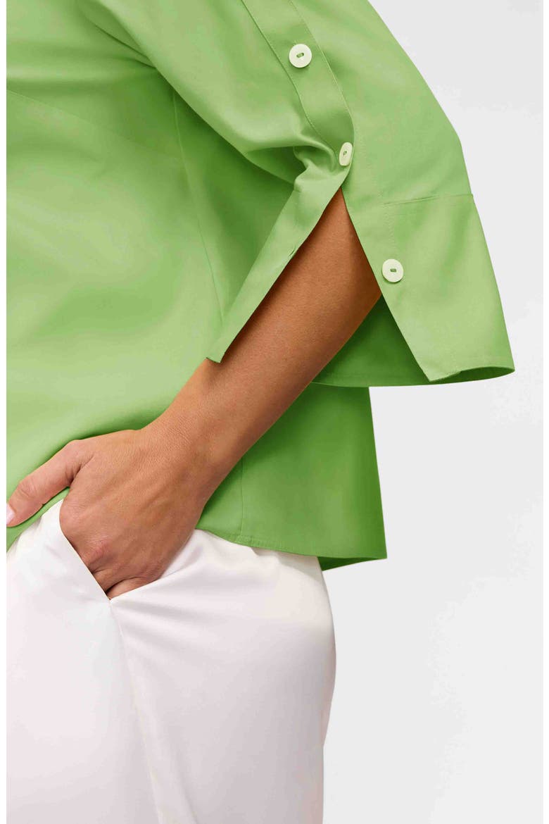 Lainey Button Accent Cotton Popover Top, Alternate, color, MOJITO GREEN