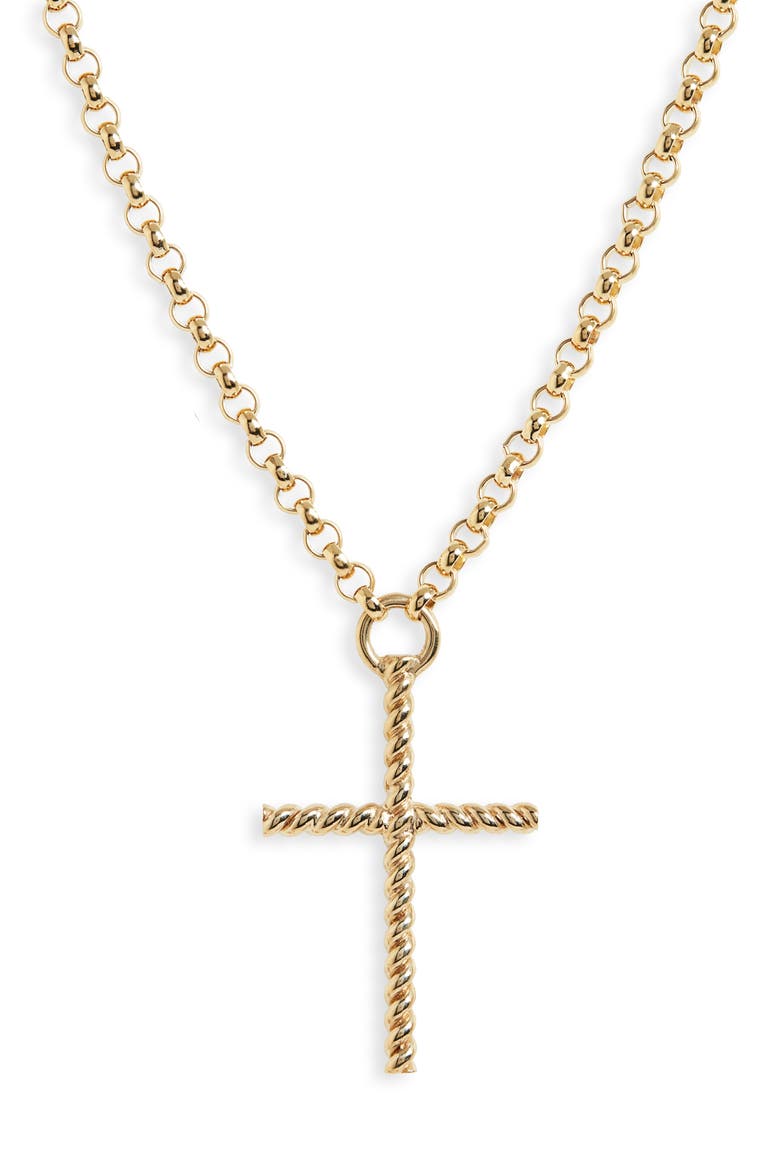 Elvira Cross Pendant Necklace, Main, color, BRASS