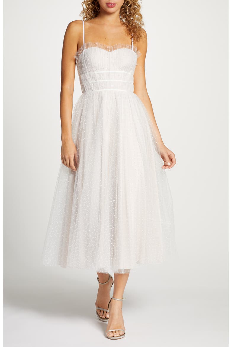 Veronica Swiss Dot Tea Length Wedding Dress, Main, color, IVORY/ BLUSH