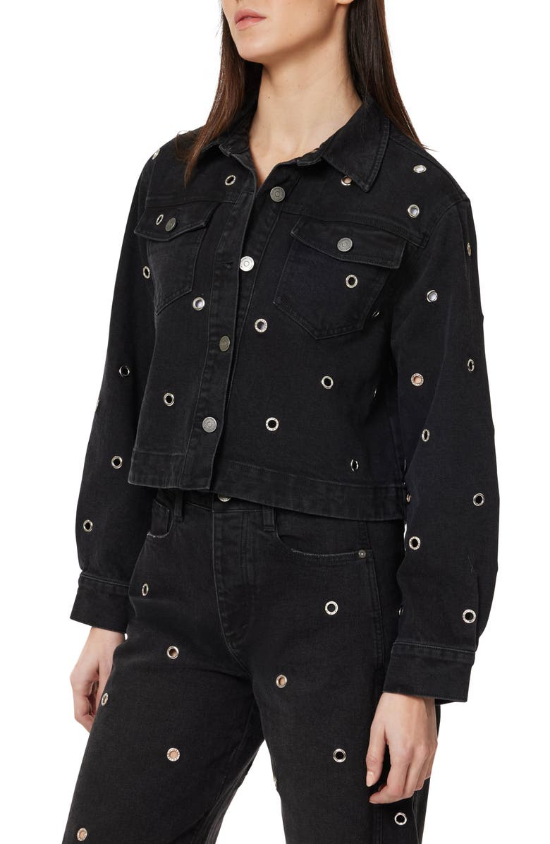 Habitual Grommet Embellished Denim Trucker Jacket, Alternate, color, Washed Black