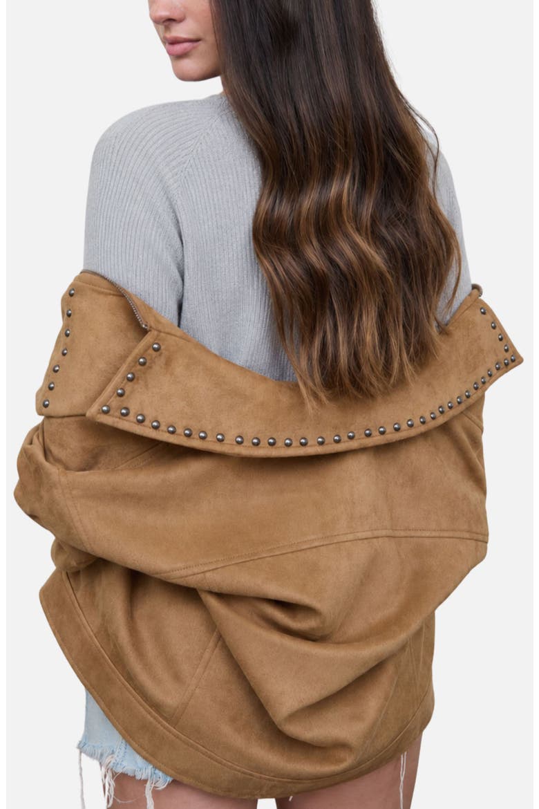 Studded Faux Suede Collar Jacket, Alternate, color, CAMEL