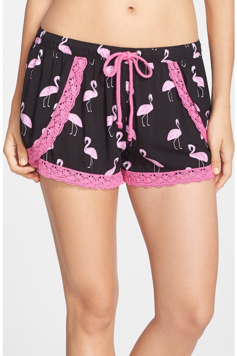 'Challe' Lace Trim Print Shorts (Nordstrom Exclusive), Main, color, BLACK FLAMINGO
