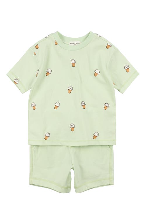 MILES THE LABEL Mint Chip Organic Cotton Jersey T-Shirt & Shorts Set in Light Green 