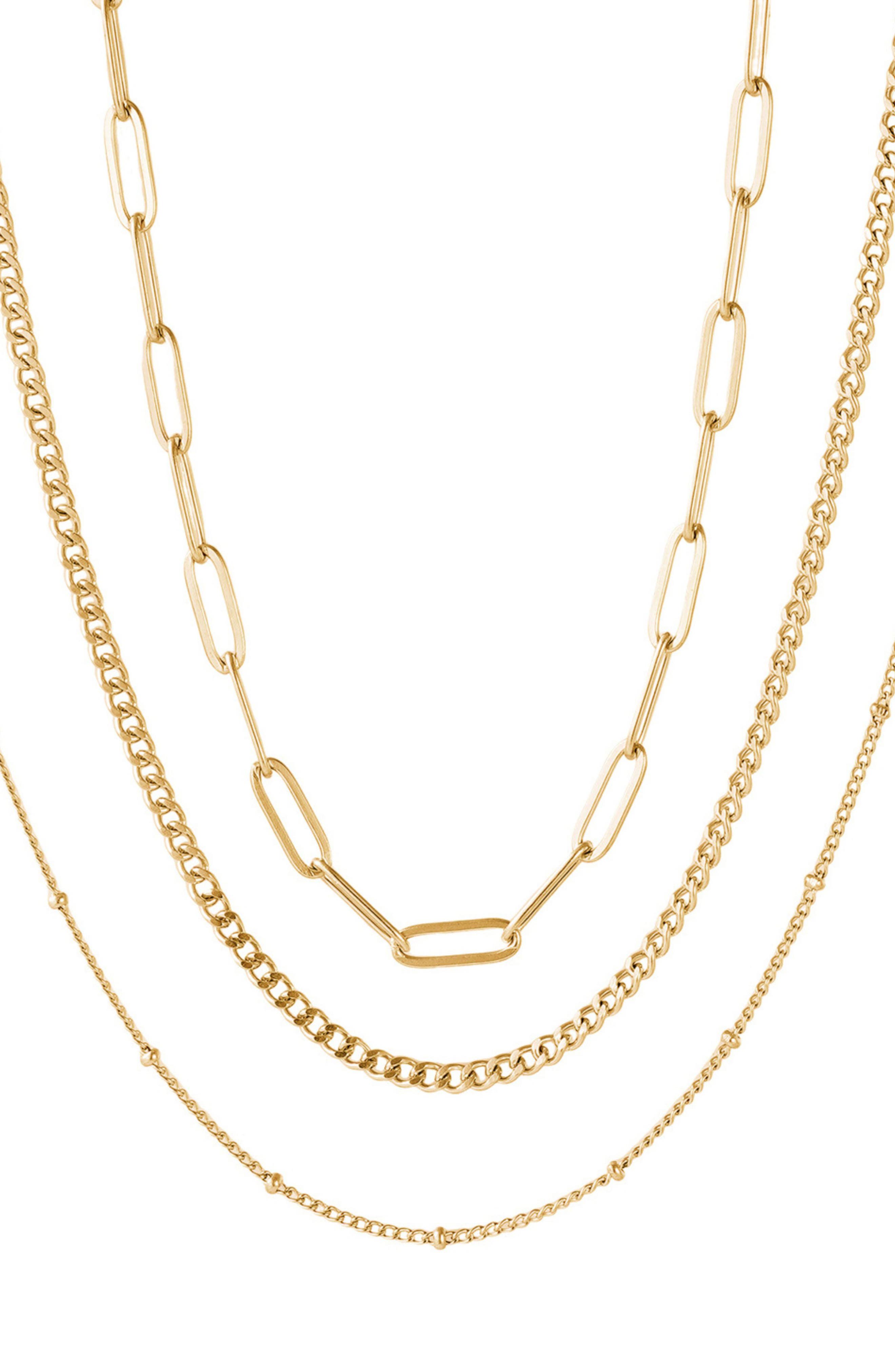 Adornia Tarnish Resistant Set of 3 Assorted Chain Necklaces