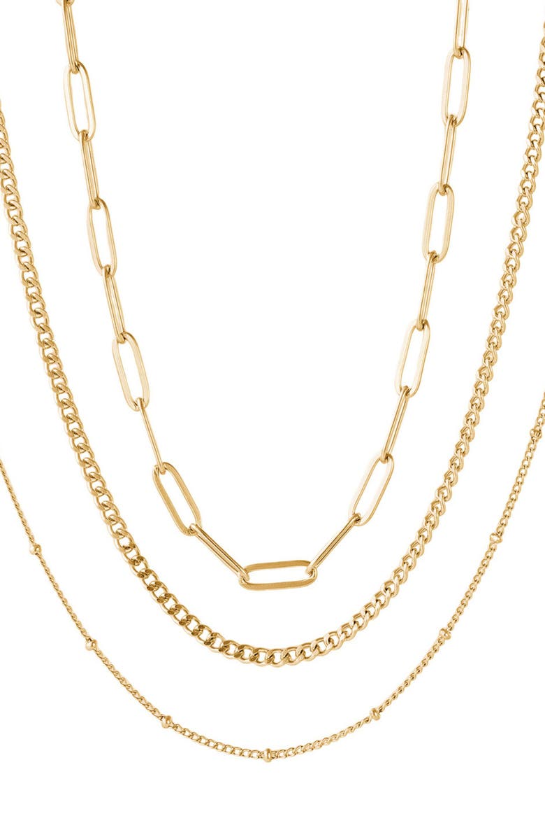 Adornia Tarnish Resistant Set of 3 Assorted Chain Necklaces, Main, color, Gold