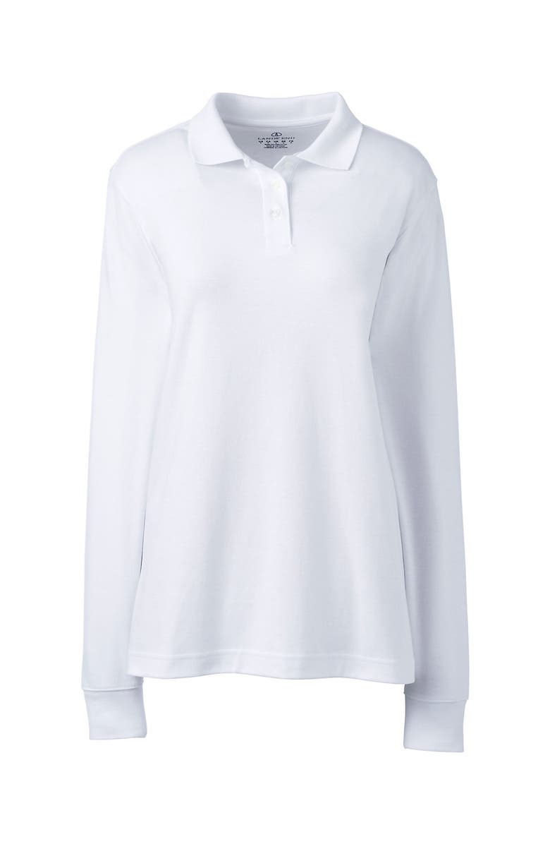 Lands
 End School Uniform  Long Sleeve Interlock Polo Shirt, Alternate, color, White