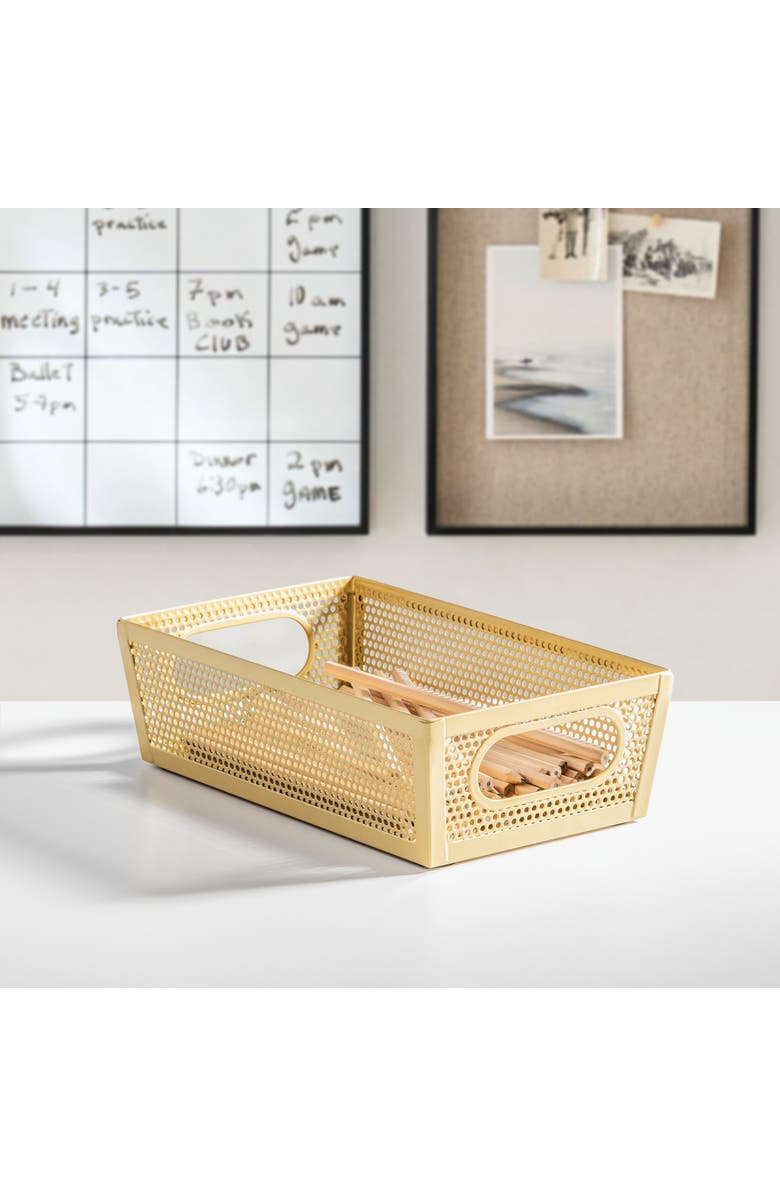 mDesign Perforated Metal Storage Bin with Handles - Set of 4 - Soft Brass, Alternate, color, Brass