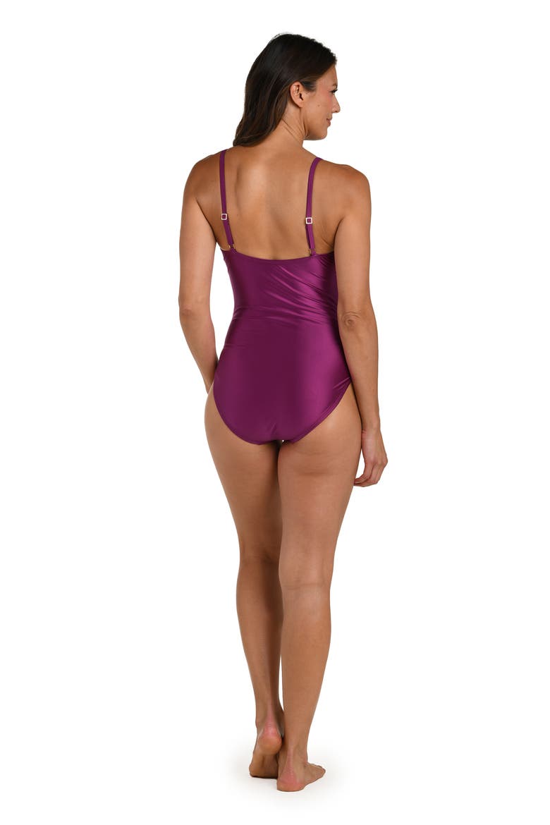 Earth Lace-Up One-Piece Swimsuit, Alternate, color, BERRY
